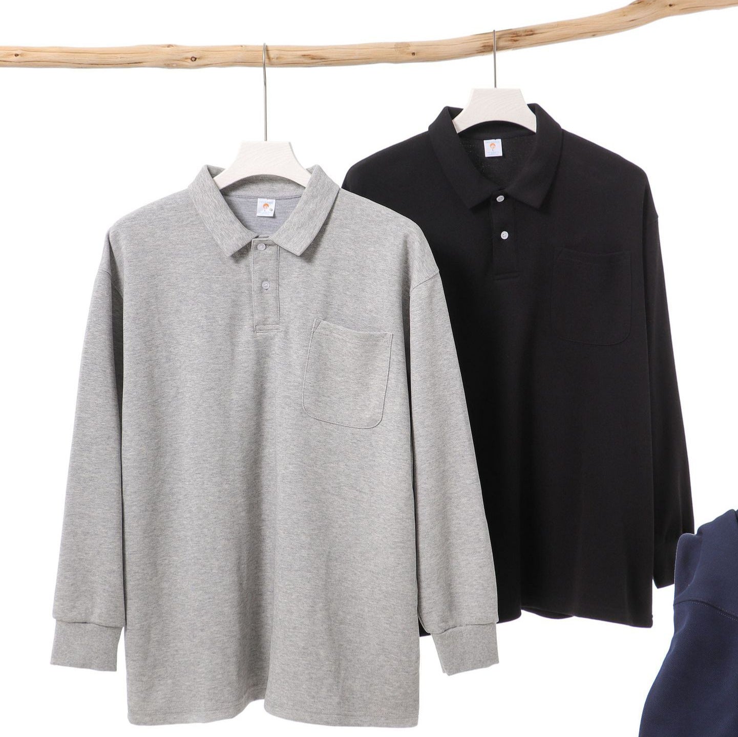 New Autumn Drop Shoulder Polo Shirt Long Sleeve American Trendy Loose Lapels Pocket T-shirt